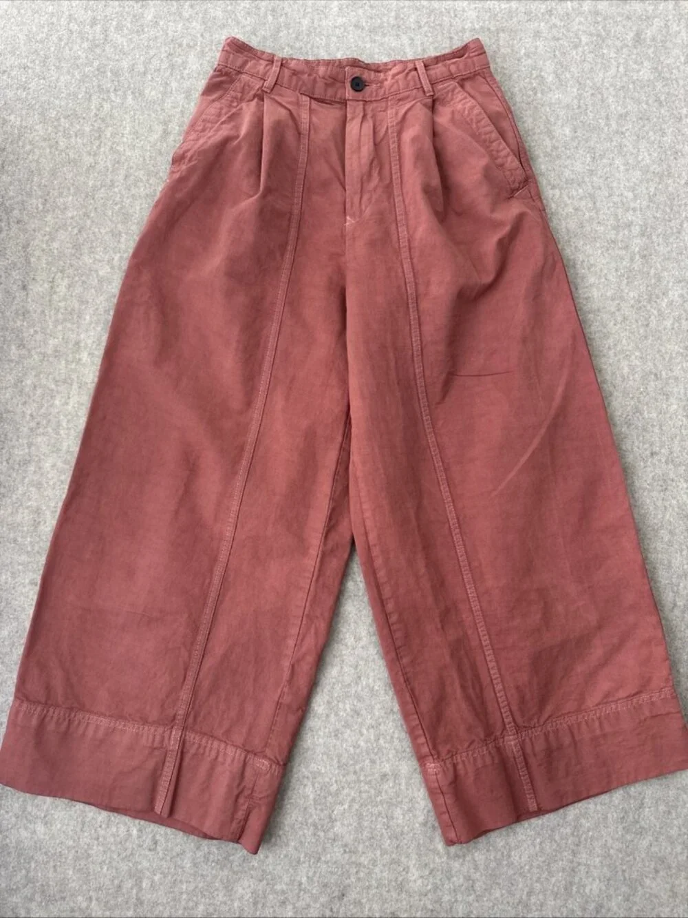 Everlane Linen Blend Pants Womens 2 Garment Dyed Pleated Wide Leg Ankle Length